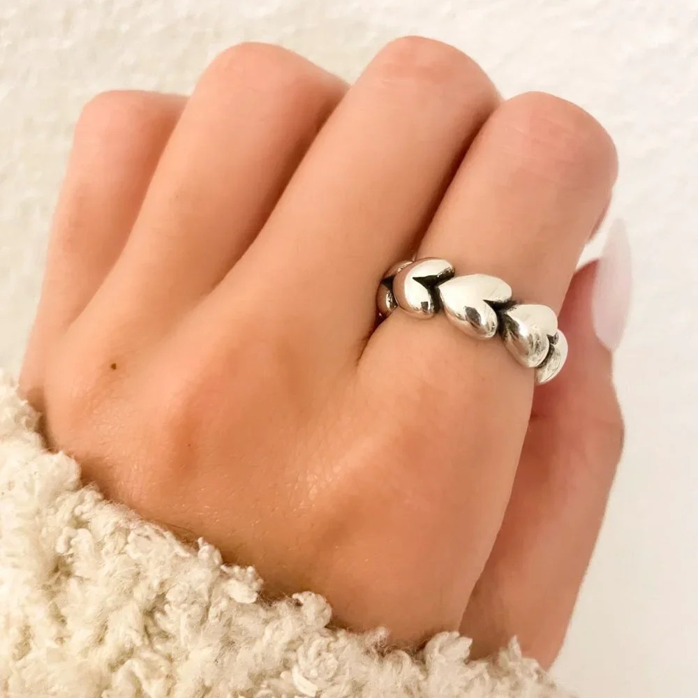 925 Sterling Silver Heart Ring Band Heart Ring Minimalist Dainty Ring Adjustable